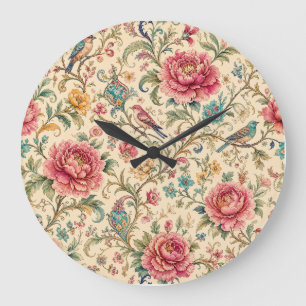 Grande Horloge Ronde Jardins de Shiraz Oiseaux chanteurs & Chintz de