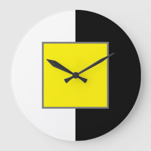 Grande Horloge Ronde Jaune, Blanc Et Noir Minimal Moderne