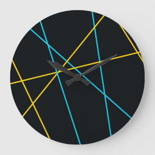 Grande Horloge Ronde Jaune, Bleu, cool, tendance, urbain, lignes modern