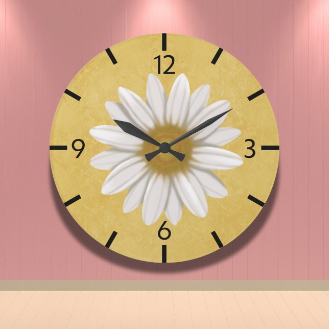 Grande Horloge Ronde Jaune Jaune Moderne Daisy Dessiné À La Main (Créateur téléchargé)