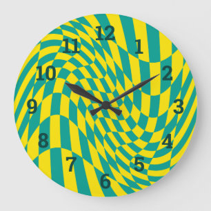 Grande Horloge Ronde Jaune + Turquoise déformée illusion du tableau de 