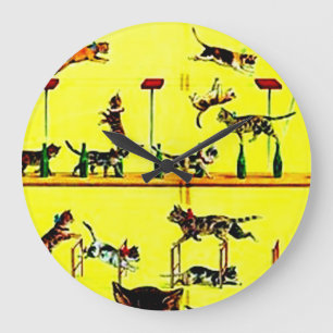 Grande Horloge Ronde Jaune vintage d'art d'affiche de cirque d'acte