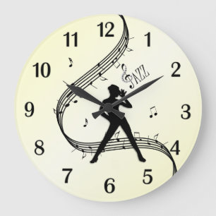 Grande Horloge Ronde Jazz Dance Mint Noir Numéros Jaune