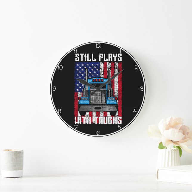 Grande Horloge Ronde Je Joue Toujours Avec Des Camions (Maison)
