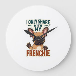 Grande Horloge Ronde Je ne partage qu'avec mon Frenchie Vintage French 