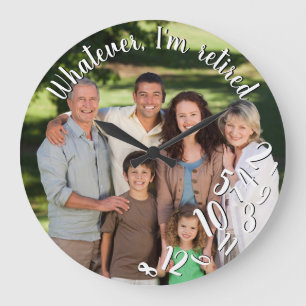 Grande Horloge Ronde Je suis Retraité Rustic Wood Funny Retraite Photo