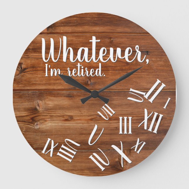 Grande Horloge Ronde Je suis Retraité Rustique Bois Retraite Numéros ro (Recto)