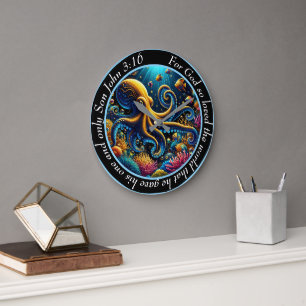 Grande Horloge Ronde Jean 3:16 Jésus est Seigneur Octopus Reef Aventure