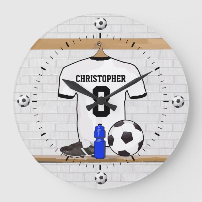 Grande Horloge Ronde Jersey de football noir blanc personnalisé (Recto)