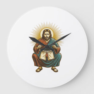 Grande Horloge Ronde Jésus ajustant un mal-être inconfortable au milieu