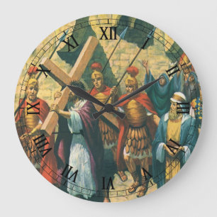 Grande Horloge Ronde Jésus Christ Portant la Croix à sa Crucifixion