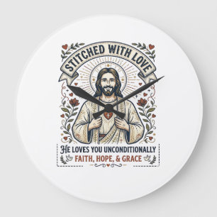 Grande Horloge Ronde Jésus Couture Tricotage Chemise Graphique Chrétien