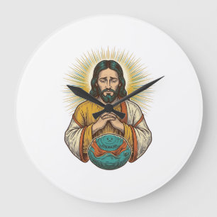 Grande Horloge Ronde Jésus déçu Ballon de sport dégonflé Échec de gym