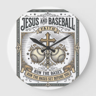 Grande Horloge Ronde Jésus et baseball vintage chrétien 