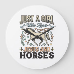 Grande Horloge Ronde Jesus Et Fille De Chevaux Chemise De Foi De Cheval