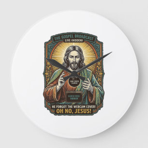 Grande Horloge Ronde Jésus Fond Écran Noir Couverture Webcam Virtuelle