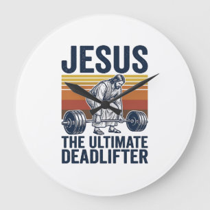 Grande Horloge Ronde Jésus Le Souleveur De Poids Ultime Chemise De Gym 
