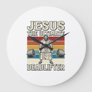 Grande Horloge Ronde Jésus l'haltérophile ultime Design Vector Vintage