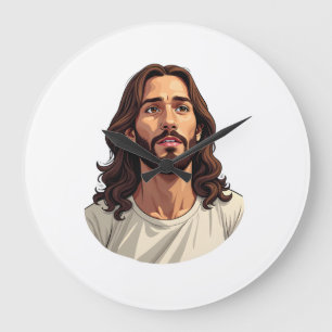 Grande Horloge Ronde Jesus Mercy Face Vintage Blanc Tee gravé 2