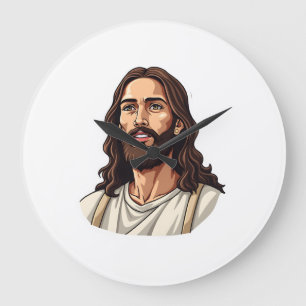 Grande Horloge Ronde Jesus Mercy Face Vintage Blanc Tee gravé 2