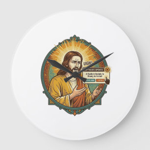 Grande Horloge Ronde Jésus Mise à Jour Logcielle Ennuyeuse Pop Up Humou