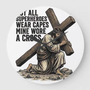 Grande Horloge Ronde Jésus portant la Croix Vintage Chrétien