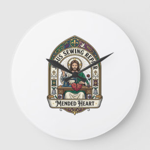 Grande Horloge Ronde Jésus Réparation de Couture Cœur Réparé Jésus Répa