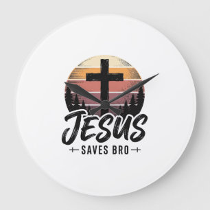 Grande Horloge Ronde Jesus Sauve Frère Vintage Chemise Croix Chrétienne