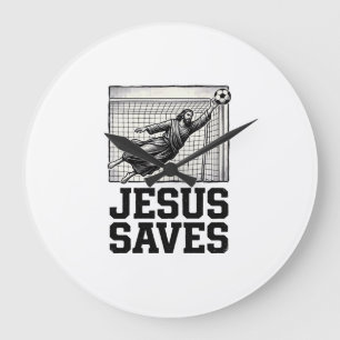 Grande Horloge Ronde Jesus Sauve Gardien de Football T-Shirt Gravure Vi