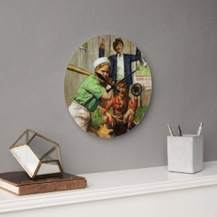 Grande Horloge Ronde Jeu De Baseball vintage, Enfants Garçons Joueur De