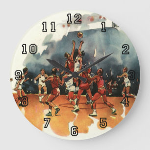 Grande Horloge Ronde Jeu de basket-ball sportif vintage, joueurs de bas