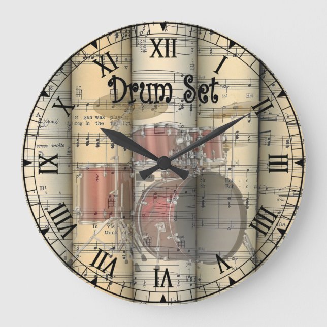 Grande Horloge Ronde Jeu de tambours transparent ~ Musique de feuilles  (Recto)