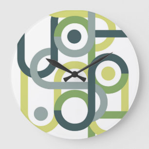 Grande Horloge Ronde Jeu vert beige abstrait géométrique du milieu du s