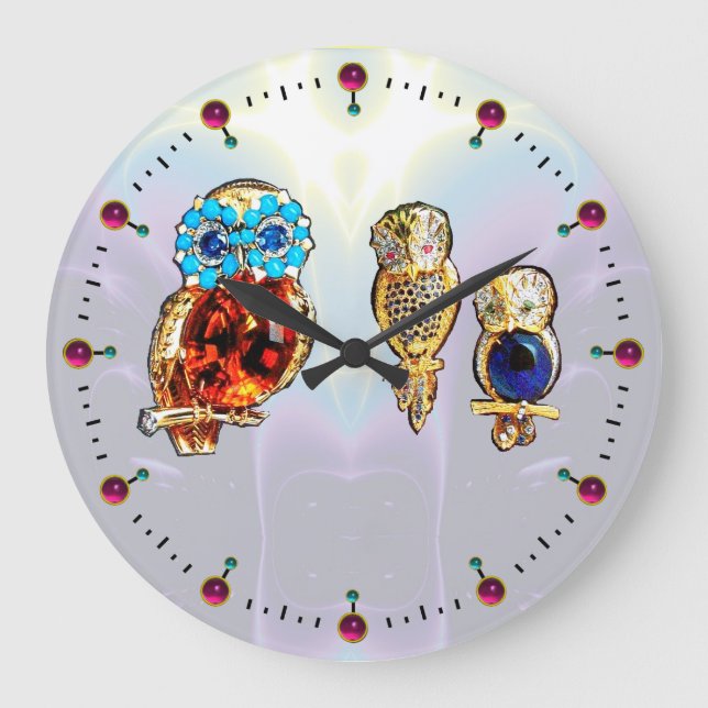 Grande Horloge Ronde JEWEL OWLS Gold, Turquase bleue topaz (Recto)