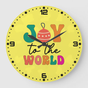 Grande Horloge Ronde Joie au monde Typographie de Noël colorée