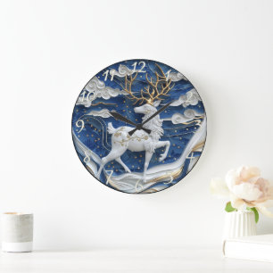 Grande Horloge Ronde Joie de Noël des rennes étincelants