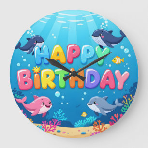 Grande Horloge Ronde Joli Anniversaire dauphin marin