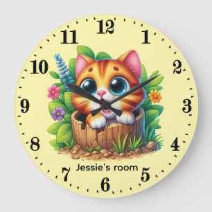Grande Horloge Ronde Joli bébé chaton ajouter nom nurserie