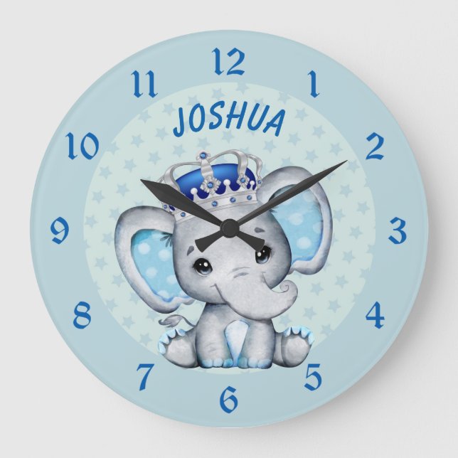 Grande Horloge Ronde Joli bébé éléphant garçon prince (Recto)