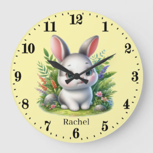 Grande Horloge Ronde Joli bébé lapin ajouter nom