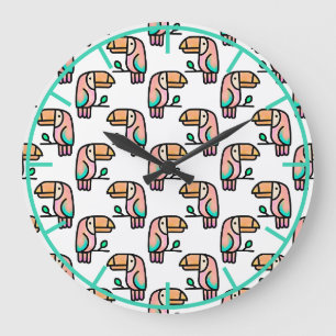 Grande Horloge Ronde joli cadeau d'animal de toucan tropical mignon pou
