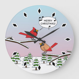 Grande Horloge Ronde Joli Cardinal Rouge chanter Joyeux Noël