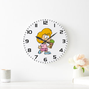 Grande Horloge Ronde Joli Cartoon Enfant Manger Ice Cream Cone