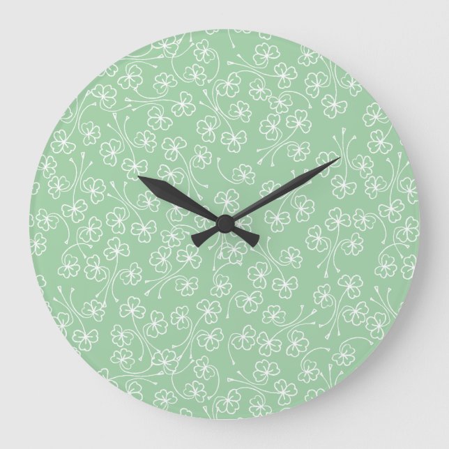 Grande Horloge Ronde Joli contour blanc Shamrock, cadenas vert (Recto)