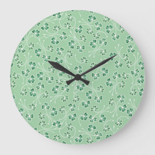 Grande Horloge Ronde Joli contour blanc Shamrock, cadenas vert