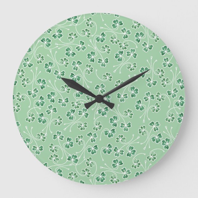Grande Horloge Ronde Joli contour blanc Shamrock, cadenas vert (Recto)