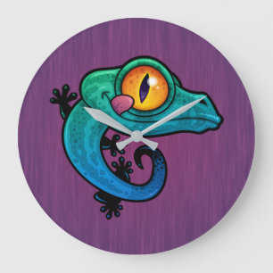 Grande Horloge Ronde Joli dessin coloré Gecko