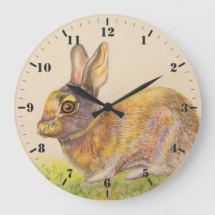 Grande Horloge Ronde Joli dessin de Bunny coloré