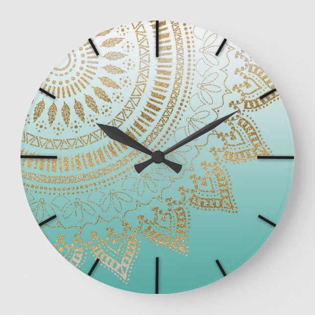 Grande Horloge Ronde Joli dessin de mandala tribal dessiné à la main (Recto)