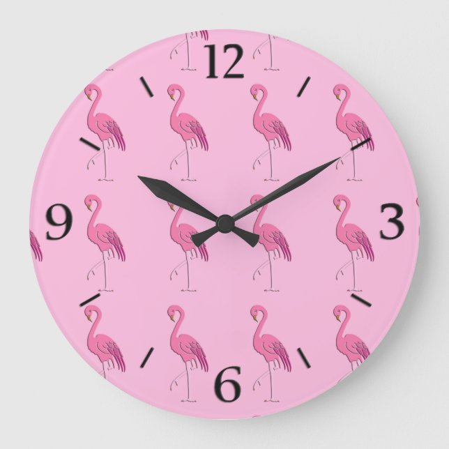Grande Horloge Ronde Joli flamant rose (Recto)